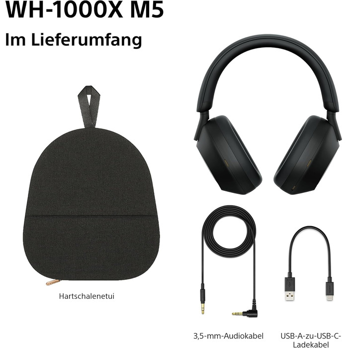 Навушники Sony WH-1000XM5 з шумозаглушенням, Bluetooth, чорні - преміум якість, Hi-Res Audio, до 30 год роботи, з кейсом