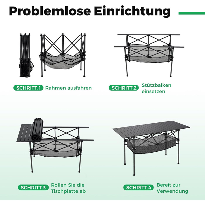 Складний кемпінговий стіл COSTWAY 119x55 см з алюмінієвою стільницею та сітчастою корзиною, до 100 кг, з сумкою для перенесення, для кемпінгу, саду (Чорний)