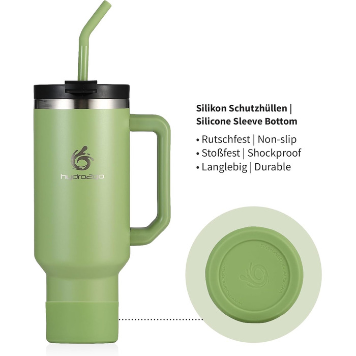 Термокружка Hydro2Go з трубочкою – BPA-free, придатна для миття в посудомийній машині, 10 год гаряче/12 год холодне, для приготування напоїв на винос (Green Tea, 1200 мл)
