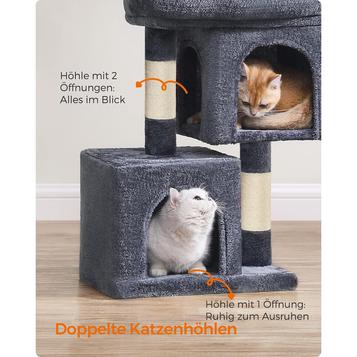 Драбина для котів Feandrea, 67 см, сірий, для кошенят до 3 кг, з великою платформою та сизалевими стовпами, PCT611W01