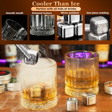 Набір для копчення віскі: 6 смаків дерев'яної стружки, 2 склянки, 2 кубики льоду, аксесуари для коктейлів, копчення напоїв, бурбон, кава, м'ясо