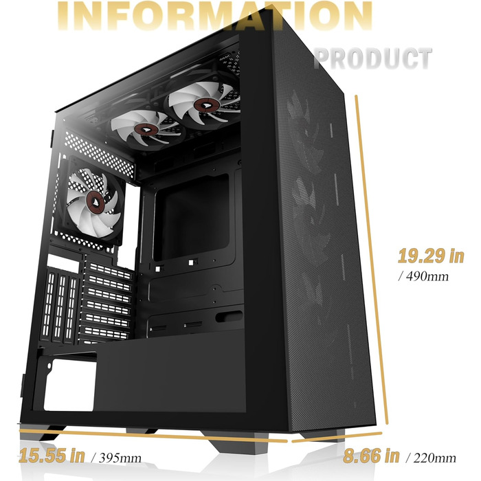 Корпус ПК KEDIERS H05: Ігрова Mid-Tower з 6 вентиляторами ARGB та скляною панеллю