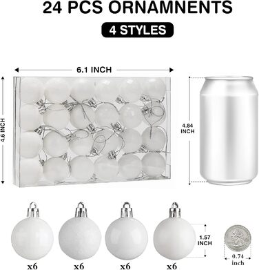 24 штуки новорічні кулі для ялинки 4 см, пластик, міцні, для декору ялинки