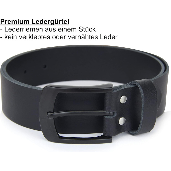 Чоловічий шкіряний ремінь, Made in Germany, 4 см, чорна пряжка, 125 см (140 см загальна довжина)