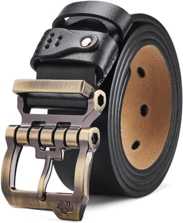 Чоловічий шкіряний ремінь BISON DENIM: стильний аксесуар для джинсів та ділового образу. Ширина 38 мм, колір чорний, з подарунковою коробкою (W71694-1bm-schwarz 110)