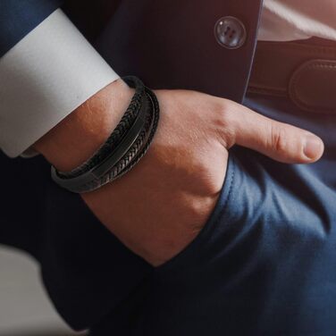 Чоловічий шкіряний браслет Shieagled з нержавіючою сталею та магнітною застібкою, плетіння, коричневий, 19.5 см