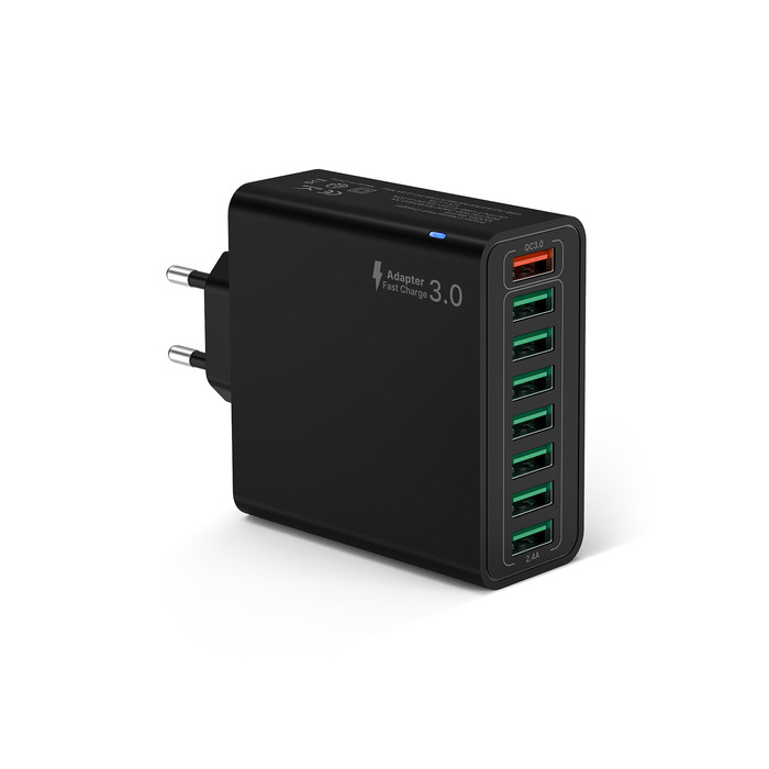 Зарядний пристрій USB 2 шт, 6 портів 33W QC 3.0 + USB 3.1A мережевий адаптер для iPhone 16/15/14/13/12/11 Pro Max SE, iPad Pro, Samsung, смартфонів (Чорний)