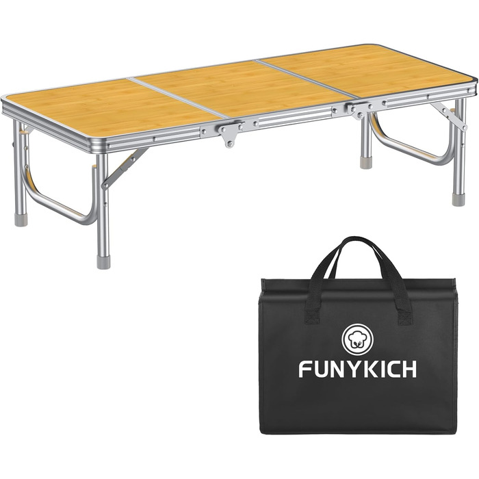 Складний кемпінговий стіл FUNYKICH 87x40x26 см, жовтий - алюмінієвий, MDF стільниця, з сумкою для перенесення