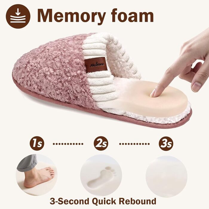 Тапочки жіночі Mabove Hausschuhe з м'якою устілкою Memory Foam, теплі зимові, для дому (40/41 EU, Рожевий)