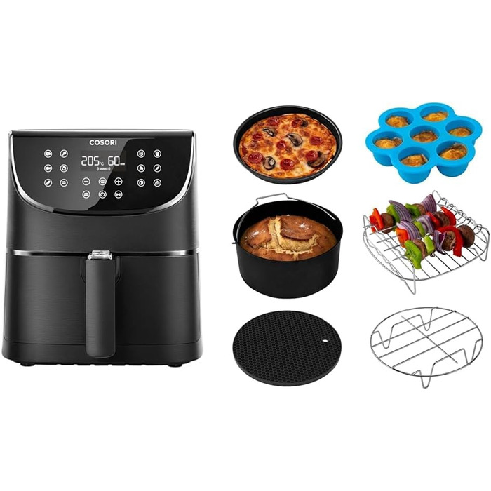 COSORI Air Fryer 5.5L XXL Air Fryer, Hot Air Fryer, Oil-Free Fryer, Airfryer with Digital LED Touchscreen, 11 Programs, Preheating & Keep Warm, Shake Mode, 100 Recipes in German, 1700W 5.5L Black+Colorful