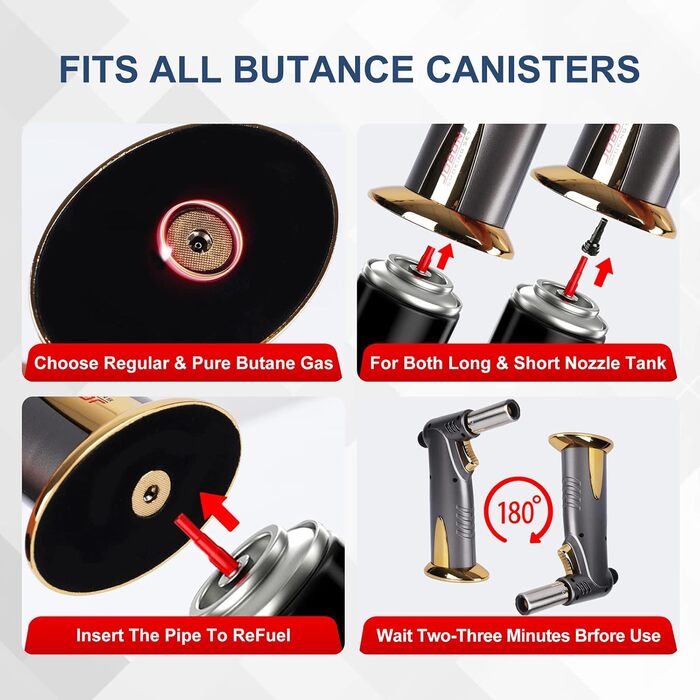 Бутанова запальничка з подвійним полум'ям преміум-класу для кухні, приготування їжі, BBQ з регульованою яскравістю та блокуванням