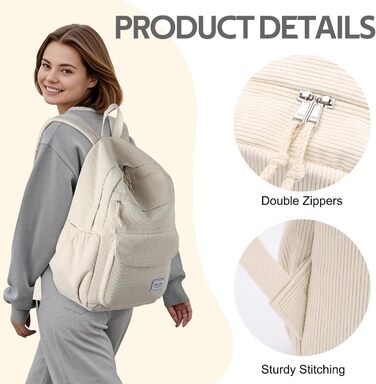 Рюкзак шкільний для дівчинки Chase Chic, бежевий, Corduroy, для підлітків та школярів