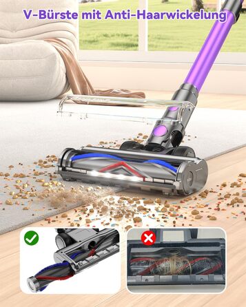 Бездротовий акумуляторний пилосос 580W з LED-дисплеєм, 55KPa, 75 хвилин роботи, об'єм контейнера 1,5л, для твердих підлог, килимів та шерсті тварин