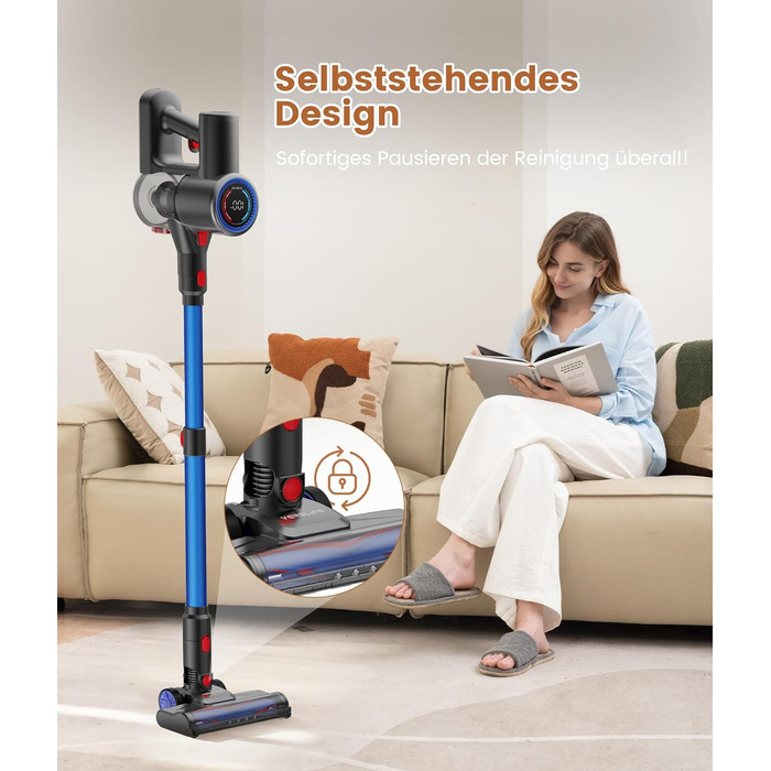 Версліф: Бездротовий акумуляторний пилосос 500W, 45 хв роботи, 40kPa, з LED-дисплеєм, для дому, авто, прибирання шерсті тварин, синій