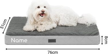 Ортопедичне ліжко для собак Lionto, 60x40x8 см, міцне, з м'яким плюшем, знімний та пральний чохол, водовідштовхувальне, для собак та котів, сірий (76x51x8 см з нанесенням імені)