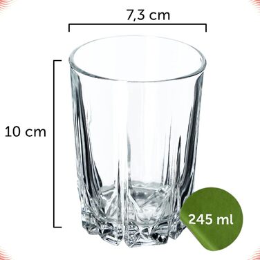 KADAX Drinking Glasses Set of 6, made of high-quality glass, water glasses, thick-walled juice glasses, ribbed glasses for water, drinks, juice, party, cocktail glasses, beverage glasses (tall, 245ml)