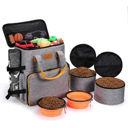 Сумка для собак Ownpets: дорожня сумка з набором аксесуарів (2 контейнери для корму, 2 миски, ремінь) сірого кольору