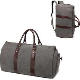 Portable Garment Bag, Men's Suit Bag for Business Travel, Large Leather Travel Bag with Shoe Compartment (Gray Backpack)