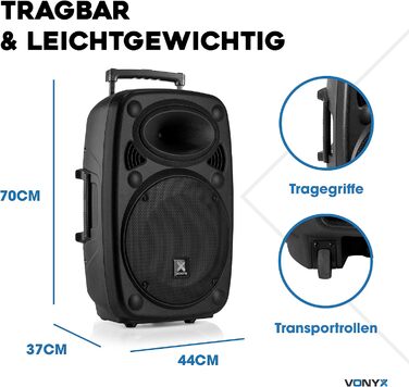 Vonyx Verve46 - портативна акустична система для вечірок, Bluetooth, 1000W, 2 мікрофони UHF, MP3, з пультом ДУ, чорний