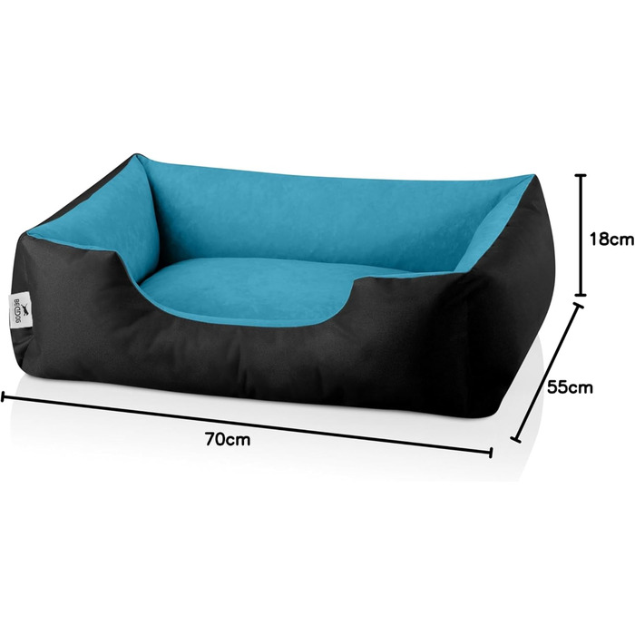 Ліжко для собак BedDog M - м'яке лежання, корзина, диван, софа - знімний чохол, можна прати, для маленьких собак BLUE-SKY (чорний/синій), 70 x 55 x 18 см