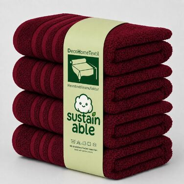 Набір махрових рушників DecoHomeTextil Eco (6 шт.), еко-серія, гігроскопічні та м'які, бордовий колір (4 рушники 70x140 см, 2 рушники 50x100 см)