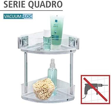 WENKO Vacuum-Loc® Bathroom Corner Shelf Quadro Duo, No Drilling Required, with 2 Shelves, Rust-Proof Stainless Steel Holder with Removable Plastic Tray, Easy-to-Clean Shower Shelf, 28 x 32.5 x 19.5 cm