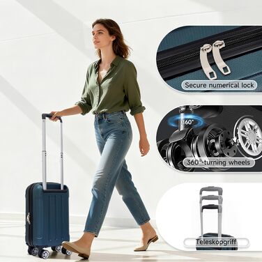 Набір валіз Boleedy 3шт, дорожні валізи, (55/66/76 см), ручна поклажа, валізи з жорстким корпусом, 360° обертання, тихі подвійні колеса, телескопічна ручка, багаж (S, вертикальна лінія, темно-зелений)