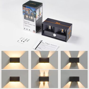 LED вуличний світильник Celavy з датчиком руху, антрацит, IP65, для балкона та тераси, вулична настінна лампа