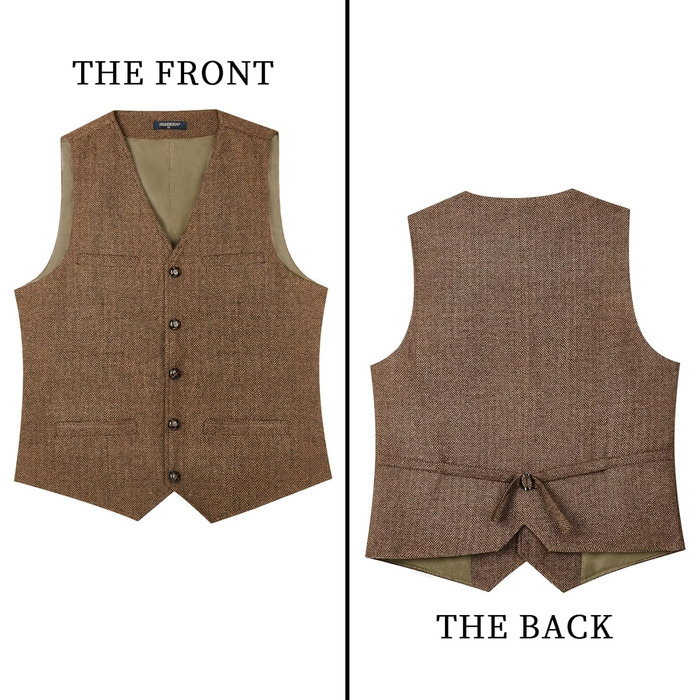 Жилет чоловічий HISDERN Vintage Tweed, скроєний для ділового стилю та вечірніх подій, з кишенями, темно-сірий (L, Коричневий-1)