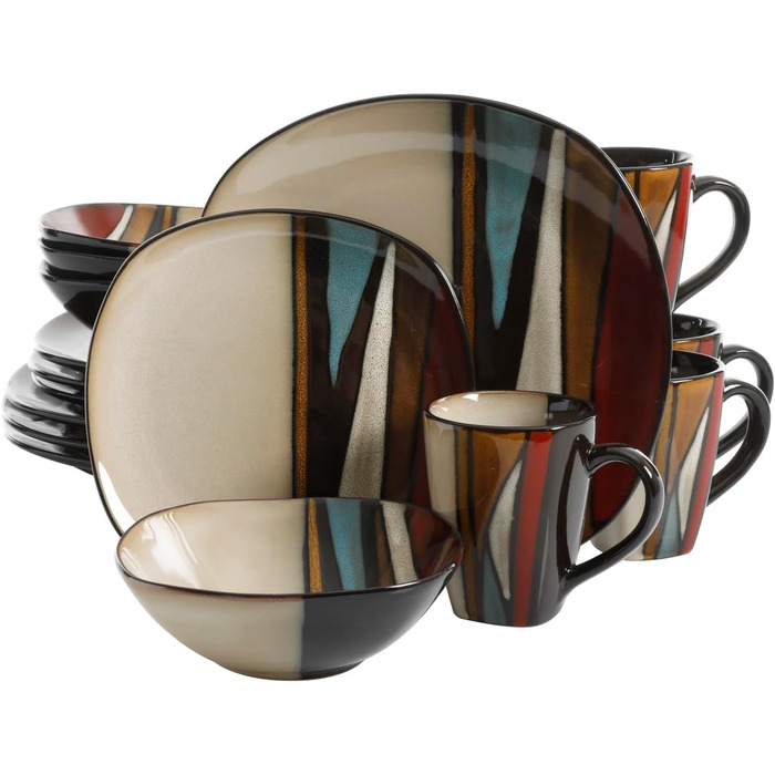 Сервіз посуду Gibson Elite Tequesta зі штукатурки з реактивною глазур'ю, квадратний, на 4 персони (16 шт.)