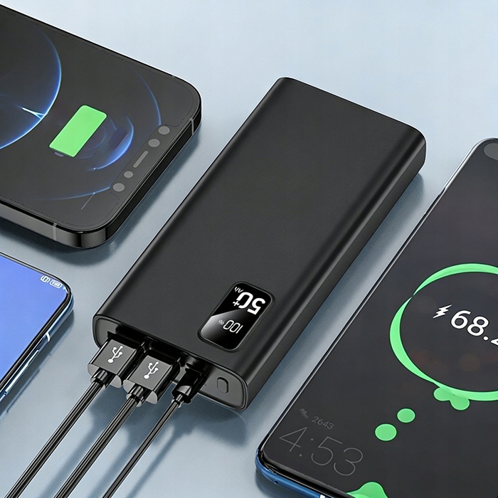 Потужний зовнішній акумулятор (Power Bank) 50000mAh 22.5W, швидка зарядка USB-C, тонкий корпус