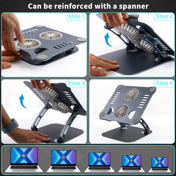 Підставка для ноутбука з регулюванням висоти та RGB вентилятором, складана з алюмінієвого сплаву, для MacBook, Laptop 10-17' (сіра)