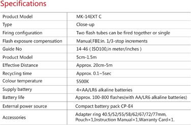 Кольцевий світловий прилад Meike MK-14EXT-C для Canon EOS DSLR з LED AF Assist лампою