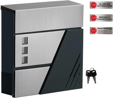 Поштовий ящик настінний SONGMICS з оглядовим вікном, замок, сріблясто-антрацитовий GMB053G01