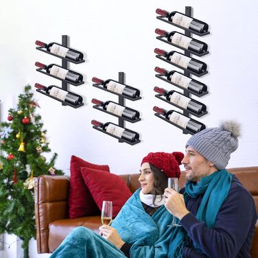 Wine Rack Bottle Rack for 6 Bottles, Metal Wine Rack Hanging Wall Mount Wine Bottle Shelves, Wall Shelf Wine Storage Shelf for Kitchen Dining Room Bar (12 Degree Tilt)