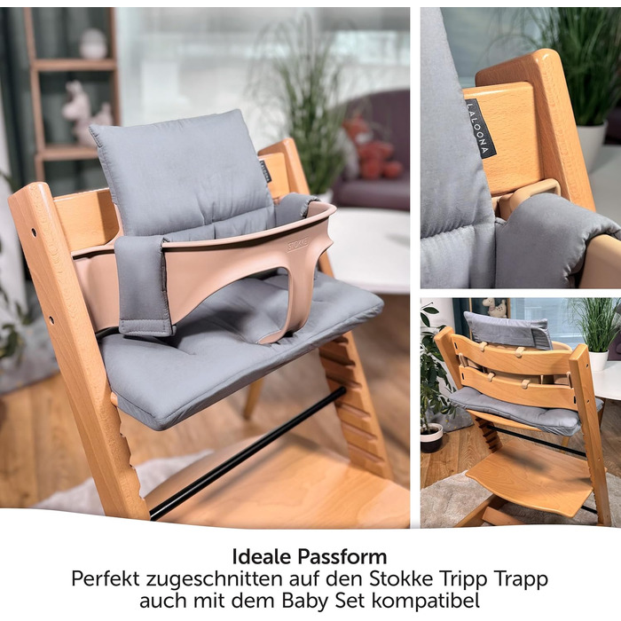 Подушка для стільчика Stokke Tripp Trapp LaLoona, 2 шт., бавовна, OEKO-TEX, гіпоалергенна, сіра, машинне прання