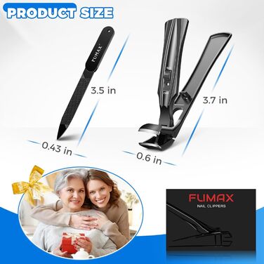 Кусачки для нігтів для літніх людей з широкими щелепами та довгою ручкою, кусачки для кутикули з кутовою головкою, з контейнером для збору обрізків, подарунок для чоловіків та жінок, чорні