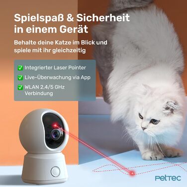 PetTec камера для тварин Buddy з автокормушкою 8L для котів та собак – автоматичний диспенсер з Wi-Fi та керуванням через додаток, 2-сторонній аудіо, розпізнавання гавкіту та нічне бачення (лазерна камера)