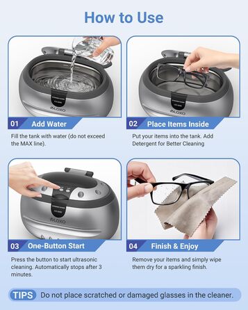 Ультразвукова мийка VLOXO 600мл, 42 кГц – для ювелірних виробів, інструментів, протезів, годинників, нержавіюча сталь, 50W