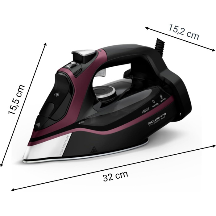 Rowenta Steamforce Steam Iron, Microsteam HD Profile Soleplate, 2900 W, 45 g/min continuous steam output, 230 g/min, optimal steam distribution, drip stop, DW9413