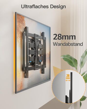 Настінне кріплення для телевізора ELIVED Ultra Slim 37-90 дюймів, поворотне, VESA 600x400, до 60 кг