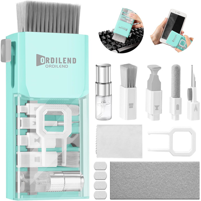 Набір для чищення клавіатури та гаджетів Ordilend: щітка, спрей, для ноутбука, телефону, iPad, монітора