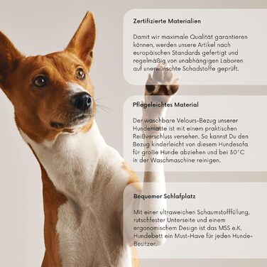 Софа-ліжко для собак MSS e.K. розміром 85 x 63 см, M-L, антрацит. Зручний корк для собак з знімним велюровим покриттям, м'якою підкладкою та пральним подушкою 85 x 63 x 25 см. Підходить для великих собак, цуценят.