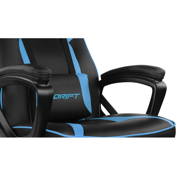 Ігрове крісло DRIFT GAMING DR50 (DR50BL) професійне, регулювання висоти, гойдання, м'які підлокітники, штучна шкіра, чорно-синє, 67x122-131x67 см
