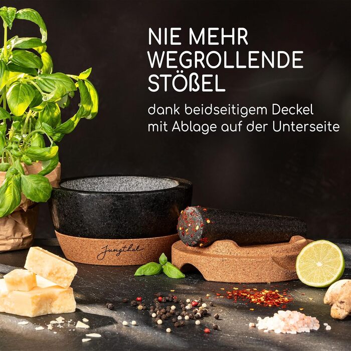 Набір ступки та пестика | Граніт | Основа та кришка з корку | Великий (XXL) для спецій та трав