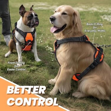 Нашийник для собак VIVAGLORY Easefit, антинатяг, з ручкою, для прогулянок та тренувань, м'який, антивислизаючий, для собак середнього розміру (XL, обхват грудної клітки 76-99 см, помаранчевий)