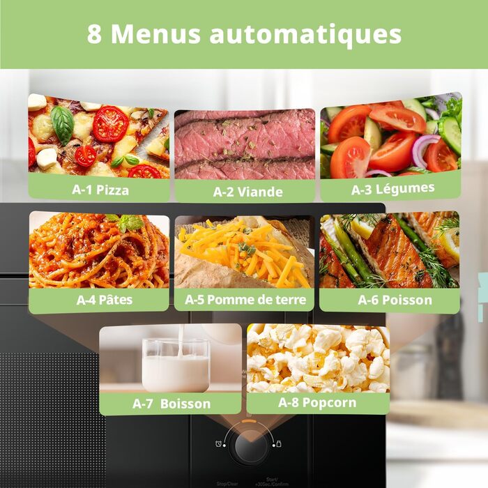 Вбудована мікрохвильова піч COMFEE' CBMAG820BJL-BK, 20 л, 800 Вт, гриль, 5 рівнів потужності, 8 автоматичних меню, функція швидкої заморозки, чорний колір