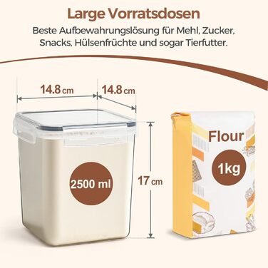 Набір контейнерів для борошна ComSaf 2.5L (3 шт.) - герметичні, для зберігання круп, мюслі, борошна, мигдалевого борошна