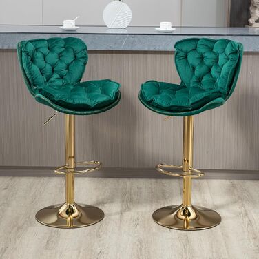 Emerald Velvet Bar Stools - Set of 2 | Adjustable Swivel Barstools for Kitchen & Home Bar