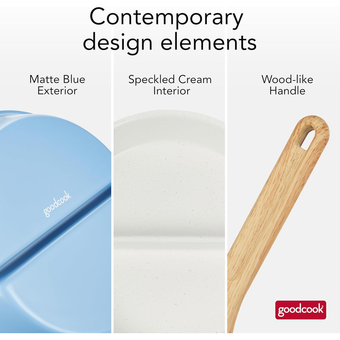 Сковорода роздільна GoodCook 30.5 см з керамічним покриттям, блакитна - посуд з нержавіючої сталі, антипригарна сковорода для яєць, м'яса, овочів, соусів